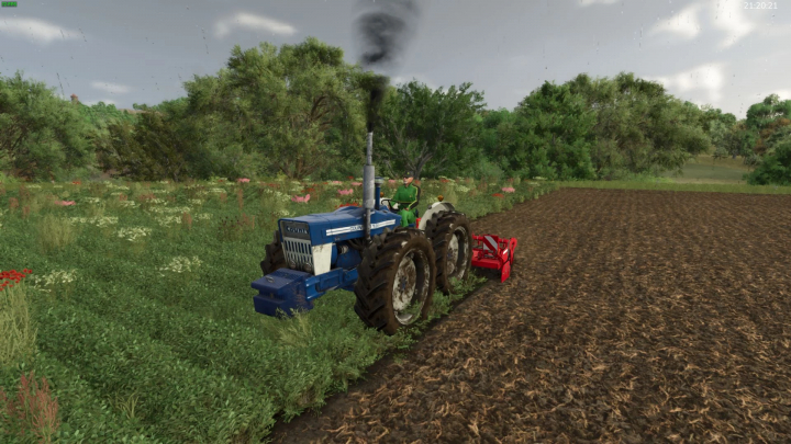 fs25-mods,  County 1124 tractor mod in FS25 plowing a field with lush greenery in the background.