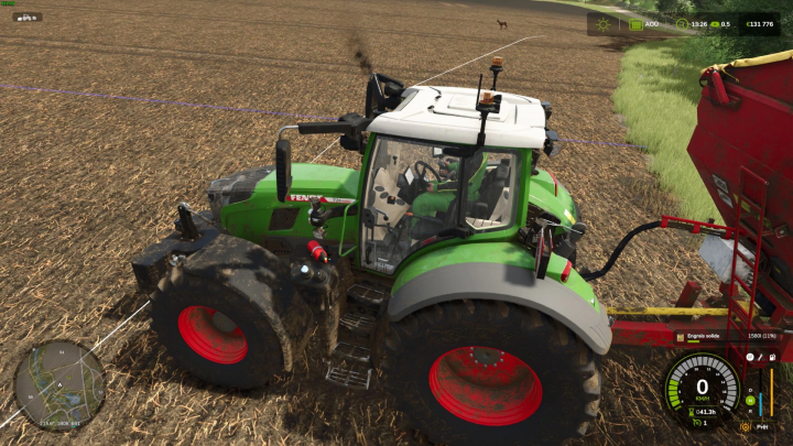 fs25-mods,  FS25 mod Custom Exhaust Effect with a green tractor working in a field.