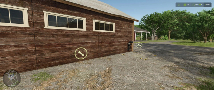 fs25-mods,  FS25 Dairy mod v1.0.2.0 image showing a wooden building with tool icons, highlighting maintenance and functionality features.