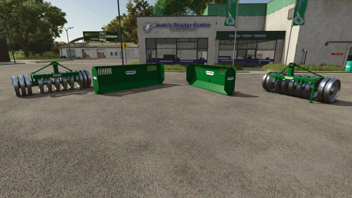 fs25-mods, Düvelsdorf Silage Pack v1.0.0.0 mods for FS25 outside Axle's Tractor Center, featuring agricultural equipment.