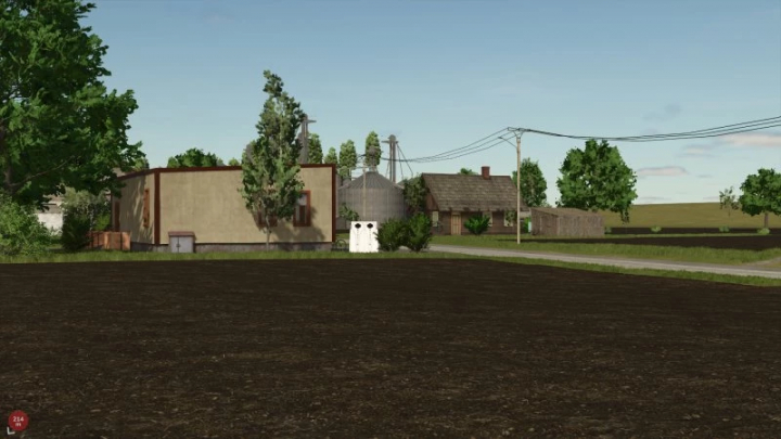 fs25-mods, FS25 Bozany Map mod showing farmland, buildings, and trees in Farming Simulator 25.