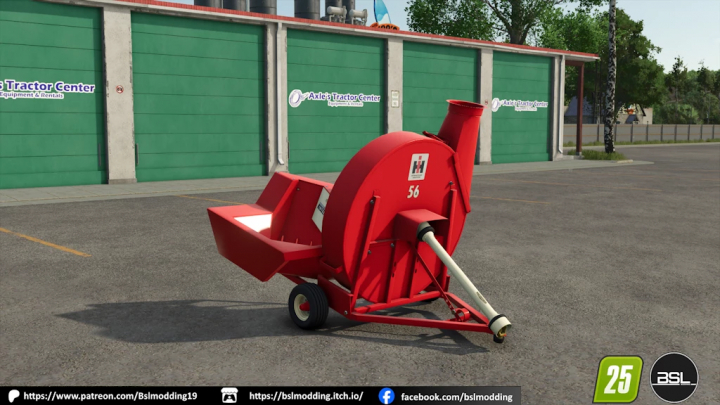 fs25-mods, FS25 International 56 blower mod v1.0.0.0 in front of a tractor shop in Farming Simulator 25