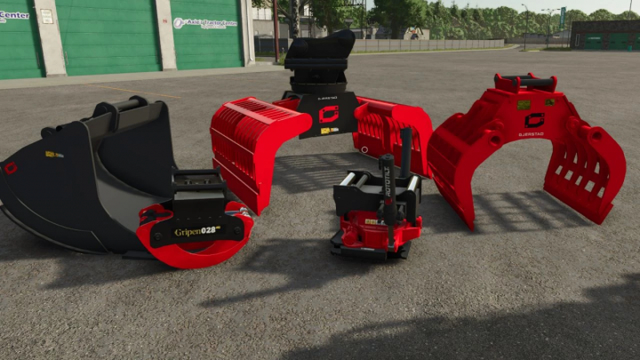 fs25-mods,  Gjerstad Pack v1.0.0.0 FS25 mod showcasing various attachments for Farming Simulator 25.