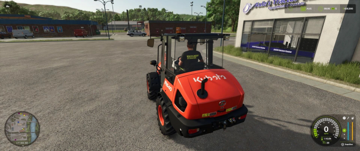 fs25-mods,  Kubota R640 mod in Farming Simulator 25 near dealership.