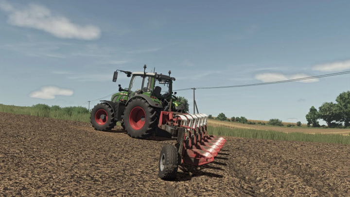 fs25-mods,  Kverneland BE6 v1.0.0.0 mod in Farming Simulator 25, showing a tractor plowing a field.