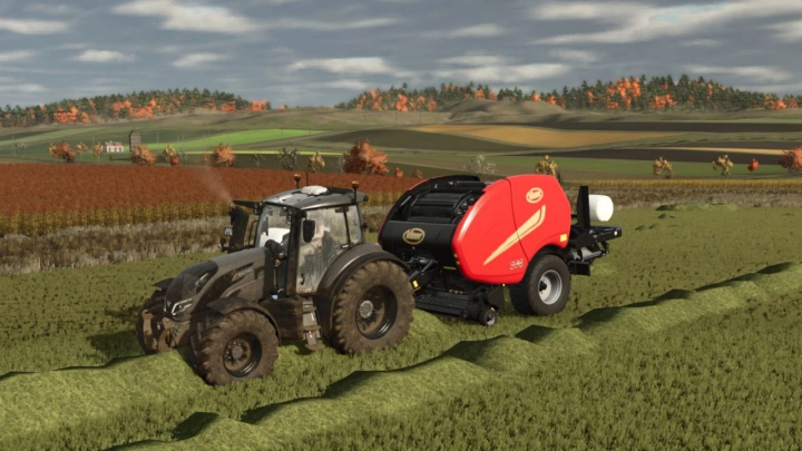 fs25-mods, FS25 mod Vicon Fastbale SPEED v1.0.0.0 in action, featuring a tractor towing a baler on a farm field.