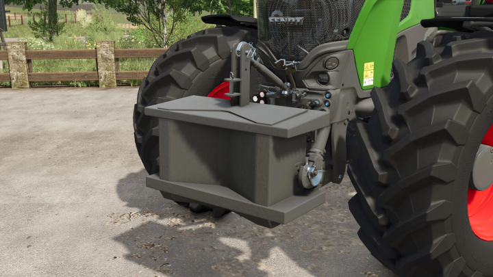 fs25-mods,  FS25 mod Weight Pack v1.0.0.0 attached to a tractor, enhancing stability in Farming Simulator 25.