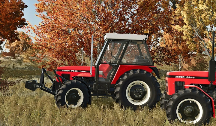 fs25-mods,  ZETOR 6245-7745 Pack v1.0.0.0 mod for FS25, featuring red tractors in an autumn field.