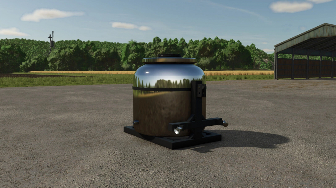 3 Point Tank Water/Milk mod for FS25, shown in a rural setting.