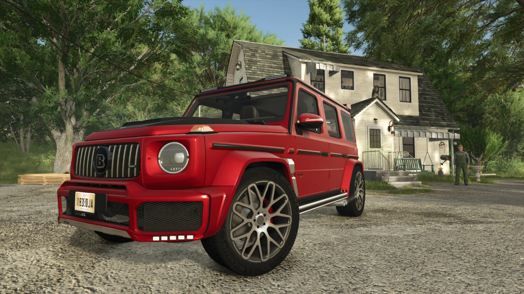 FS25 mod Brabus G800 v1.0.0.0 parked in front of a rustic house, showcasing detailed design in Farming Simulator 25.