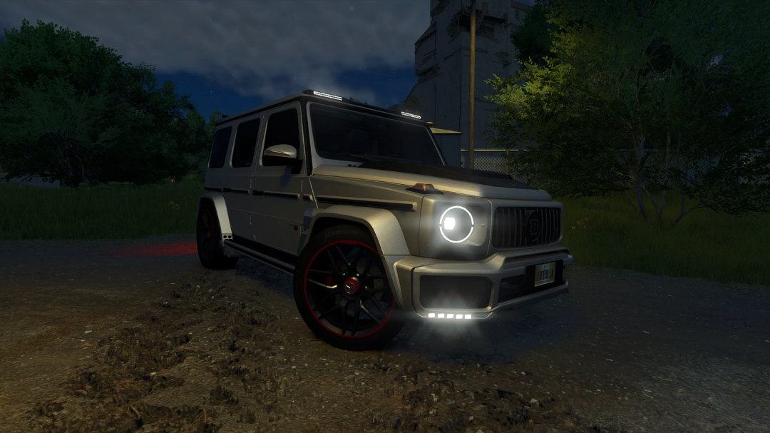 Brabus G800 mod for FS25 shown in a nighttime rural setting.