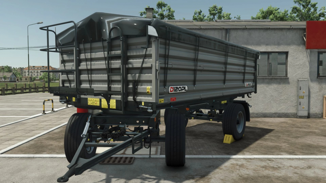 Cargo D120 PL trailer mod for FS25 parked in a paved area.