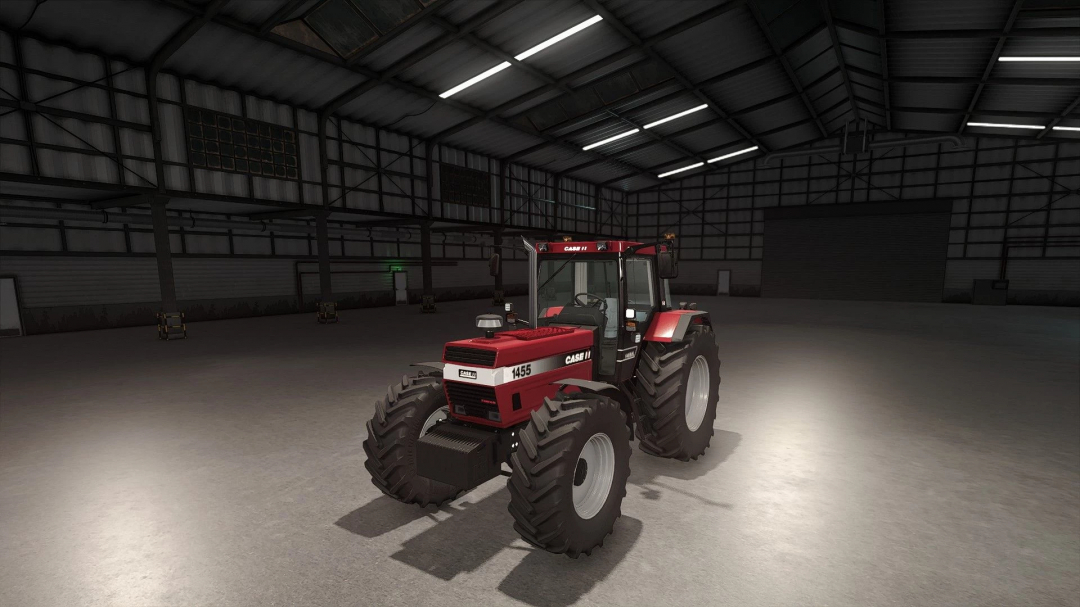 FS25 mod Case IH 1455 XL Turbo v1.1.0.0 in a warehouse setting.