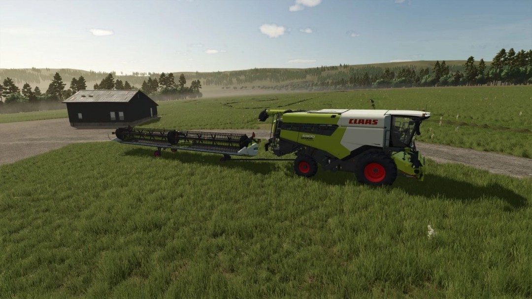 FS25 mod with CLAAS combine harvester in a field, showcasing the Case IH Draper 3162 v1.0.0.0 mod for Farming Simulator 25.