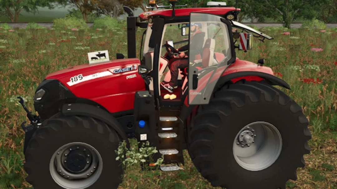 FS25 mod: Case IH Puma tractor in red with open door, version 1.1.0.0.