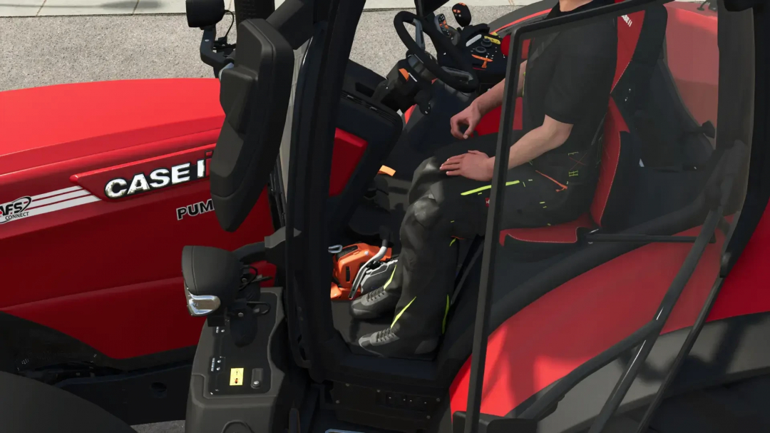 Interior of Case Puma tractor in FS25 mod, showing detailed controls and seat.