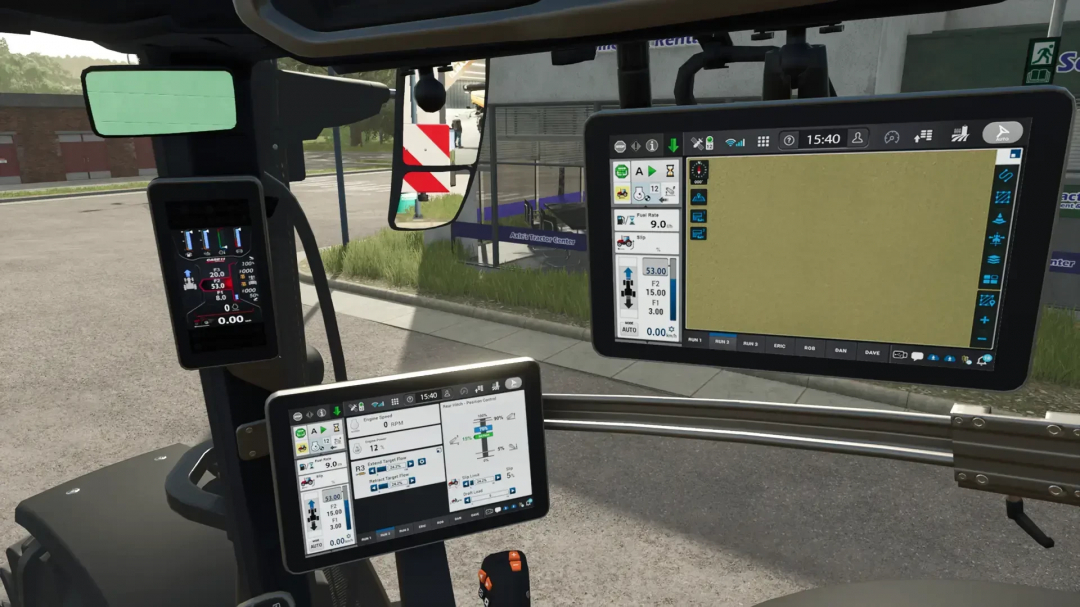 Inside view of Case Puma mod v1.1.0.0 for FS25, showing digital controls and displays. Farming Simulator 25 mods enhance gameplay realism.