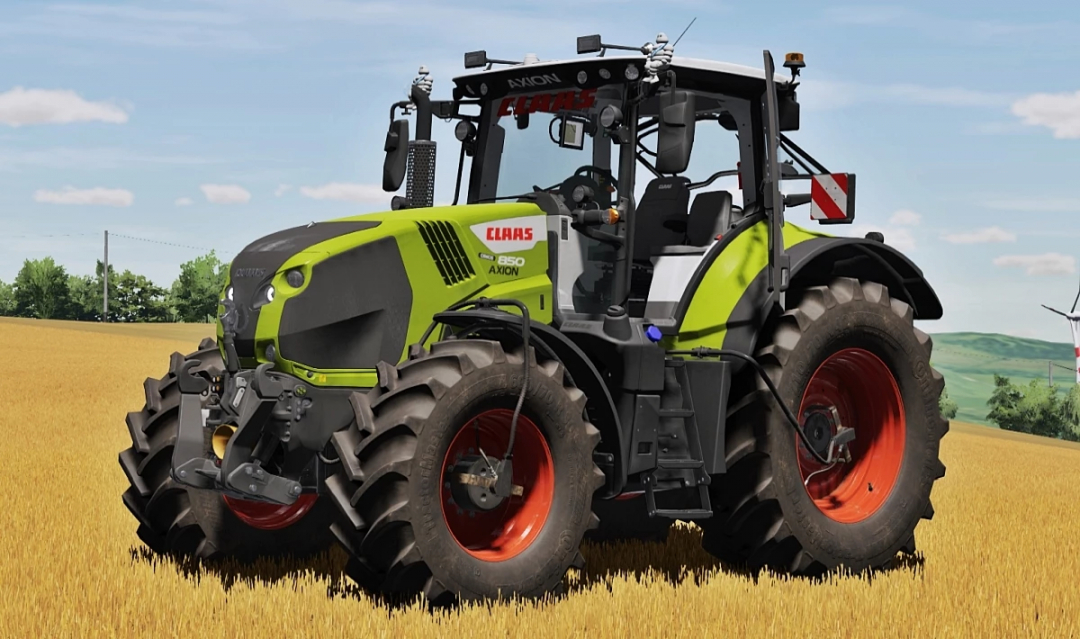 Claas Axion 800 Series tractor mod in FS25 on a wheat field.