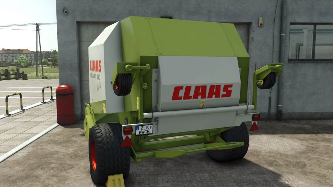 FS25 mods: Claas Rollant 250 Roto Cut v1.0.0.2 parked in a yard.