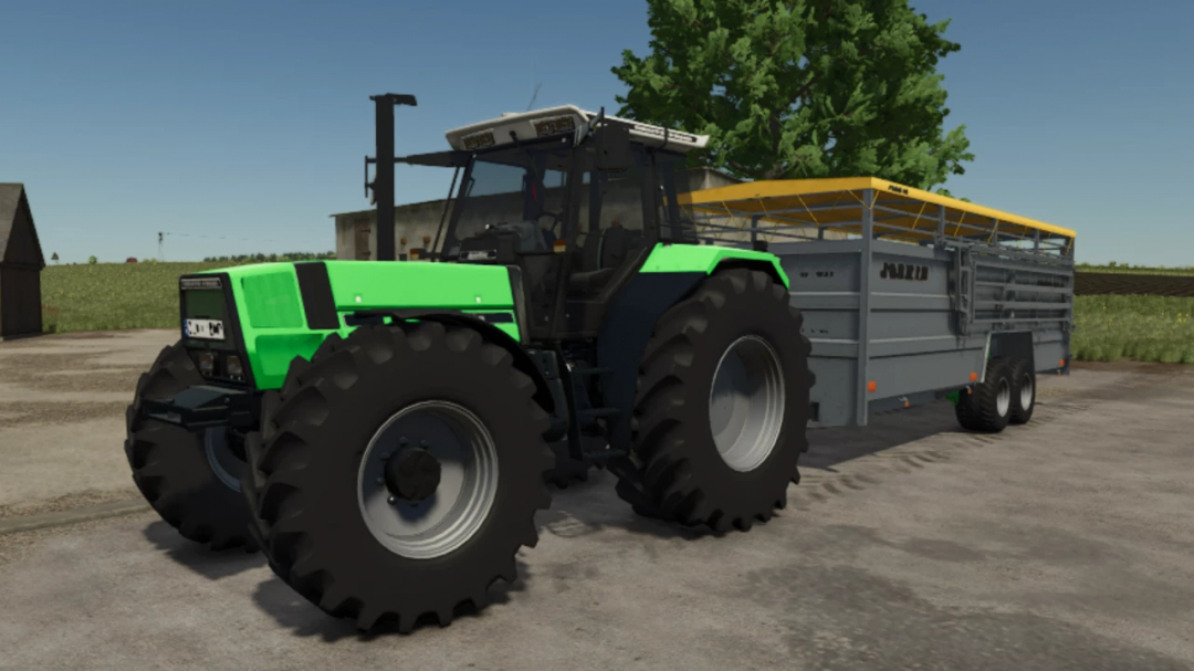 Deutz-Fahr Agrostar 6.71/6.81 tractor mod with trailer in FS25, showcasing farming equipment detail.