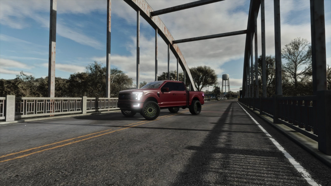 FS25 2024 Ford F-150 mod on bridge in Farming Simulator 25