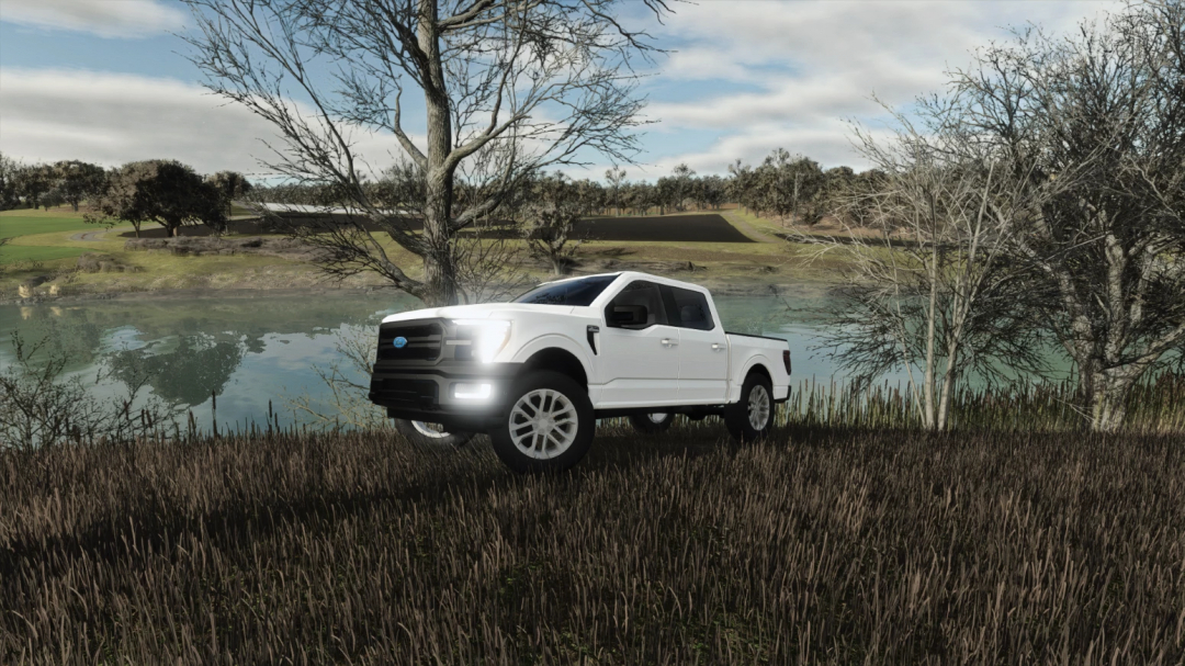 FS25 mod image of 2024 Ford F-150 by a lake, in Farming Simulator 25.