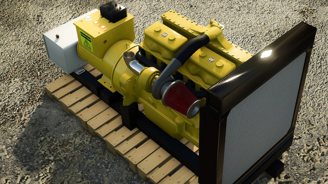 FS25 CAT 3406B Generator mod for Farming Simulator 25, shown on a pallet outdoors.