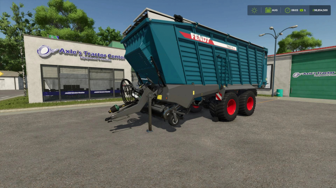 FS25 Huge Mod Pack 4 by Stevie: Fendt trailer at Axle's Tractor Center.