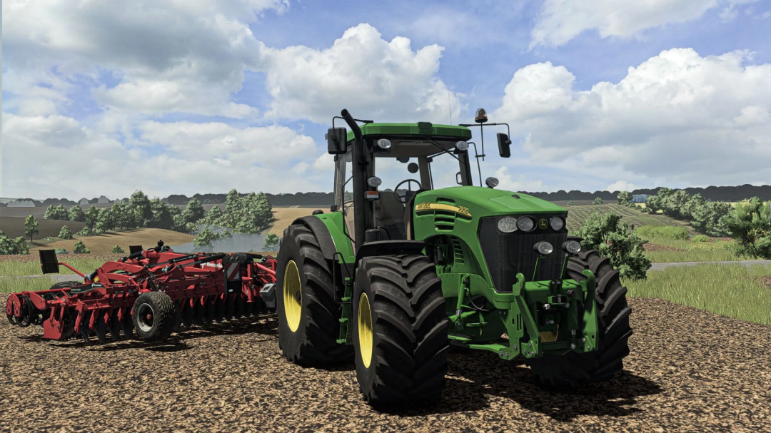 FS25 mod John Deere 7020 Series tractor in a field, showcasing Farming Simulator 25 mods.