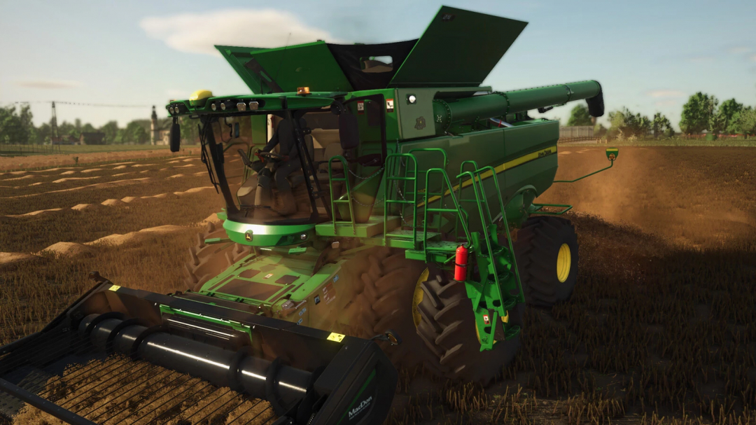 John Deere S700 Series harvesting in FS25 mod, showcasing realistic farming simulation.