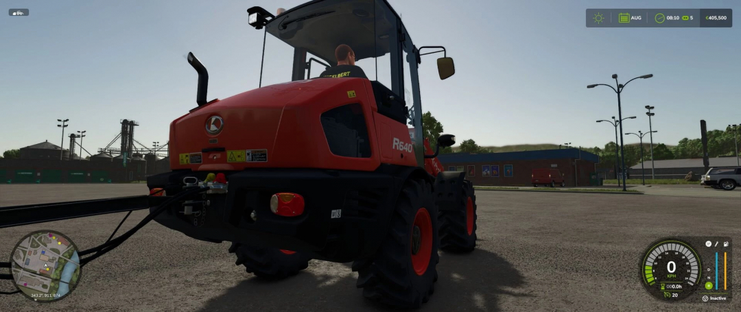 Kubota R640 mod in Farming Simulator 25, version 1.0.1.0; rear view in a farm setting.