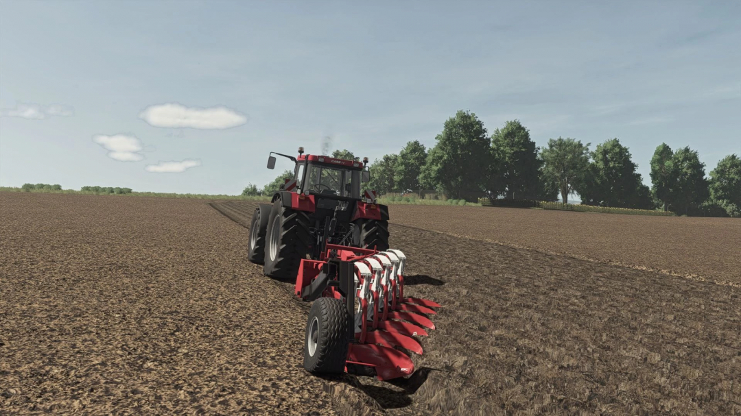 FS25 mod Kverneland BE6 plowing field with red tractor