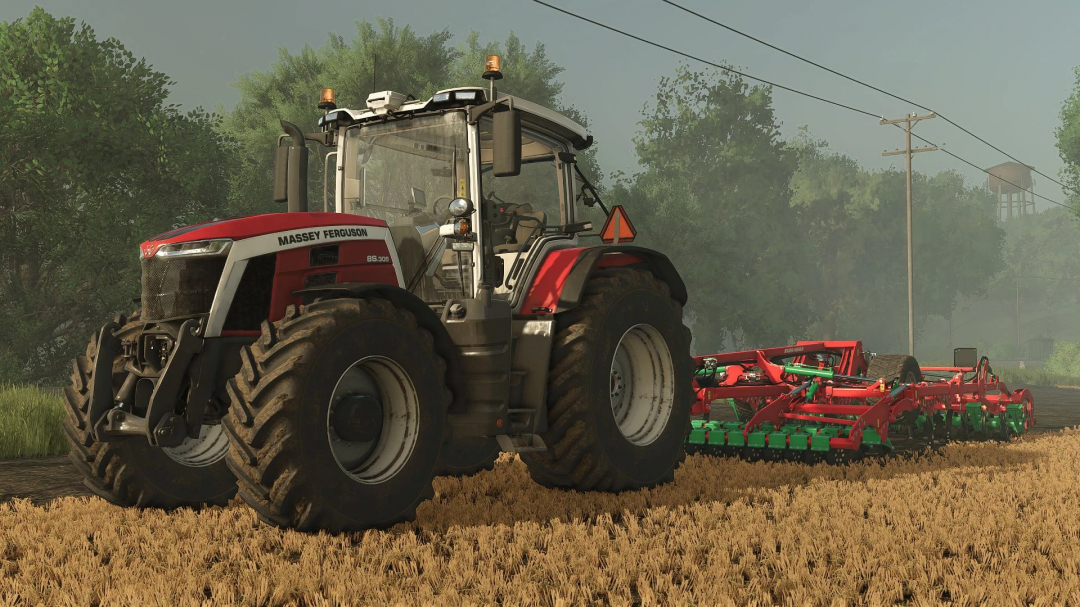 Massey Ferguson 8S tractor mod in FS25, version 1.0.0.2, working on a field.