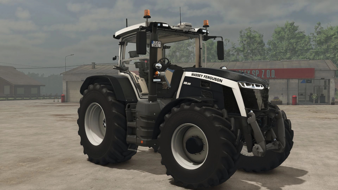 Massey Ferguson 8S tractor mod in FS25, version 1.0.0.2, shown in a rural setting.