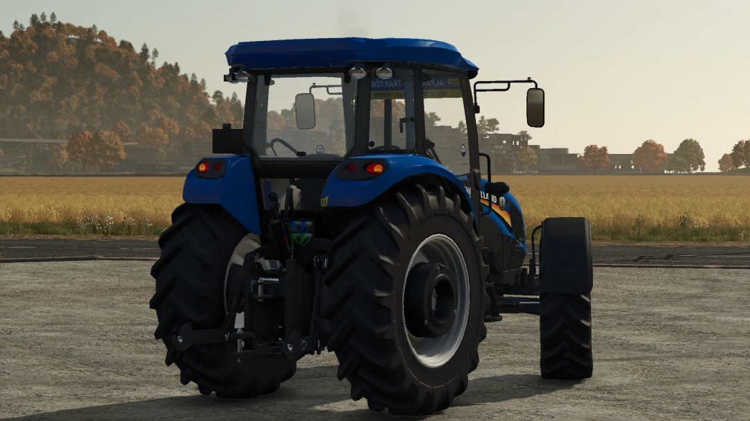 New Holland BlueMaster tractor mod in Farming Simulator 25, rear view on a farm field.