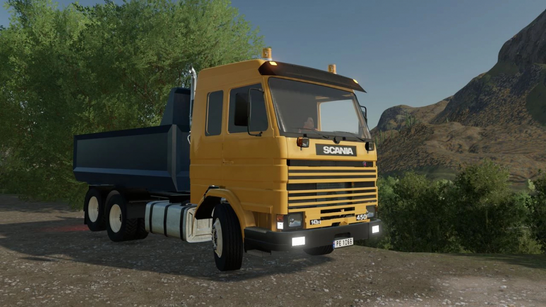 Old Generation Scania truck mod in FS22, featuring classic design and yellow cabin. Part of Old Generation Scania Pack v1.2.0.0.