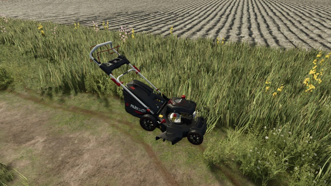 FS25 mods: Parkside Mower v1.0.0.0 on a field path in Farming Simulator 25.