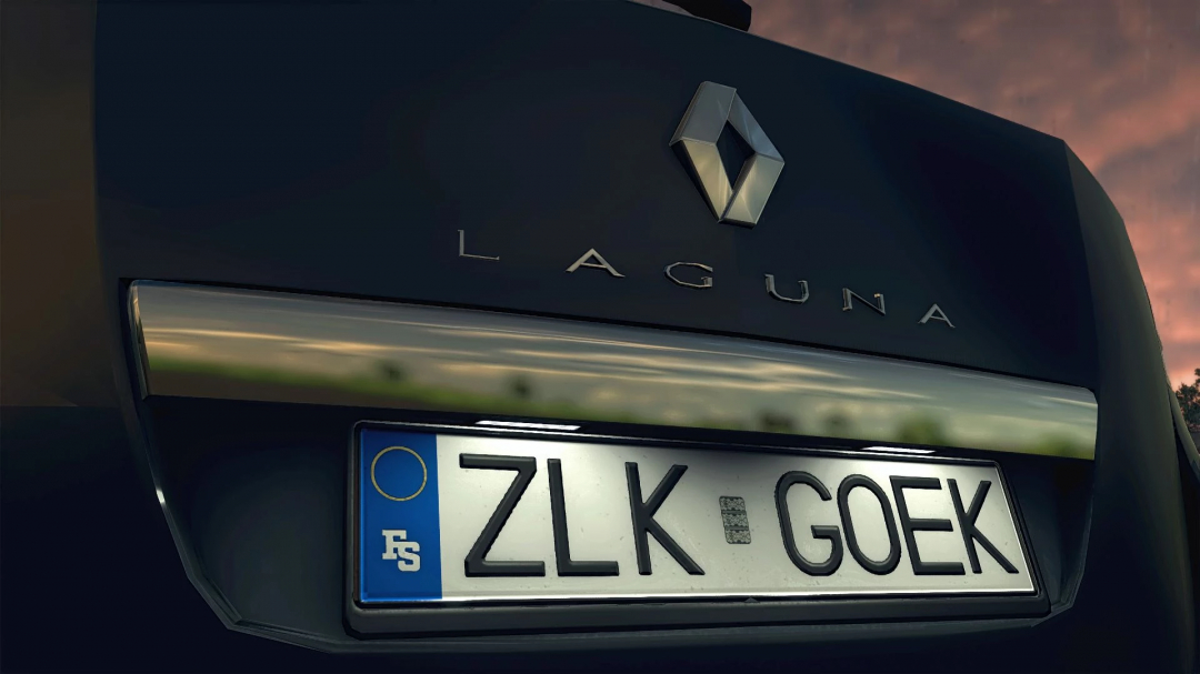 Close-up of Renault Laguna III ph.2 Grandtour with FS25 mod license plate in Farming Simulator 25.