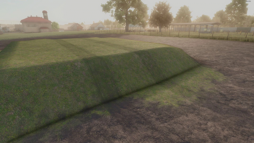 A grassy field with visible tire tracks in Farming Simulator 25, part of the Tire Tracks Pack mod v1.0.0.0.