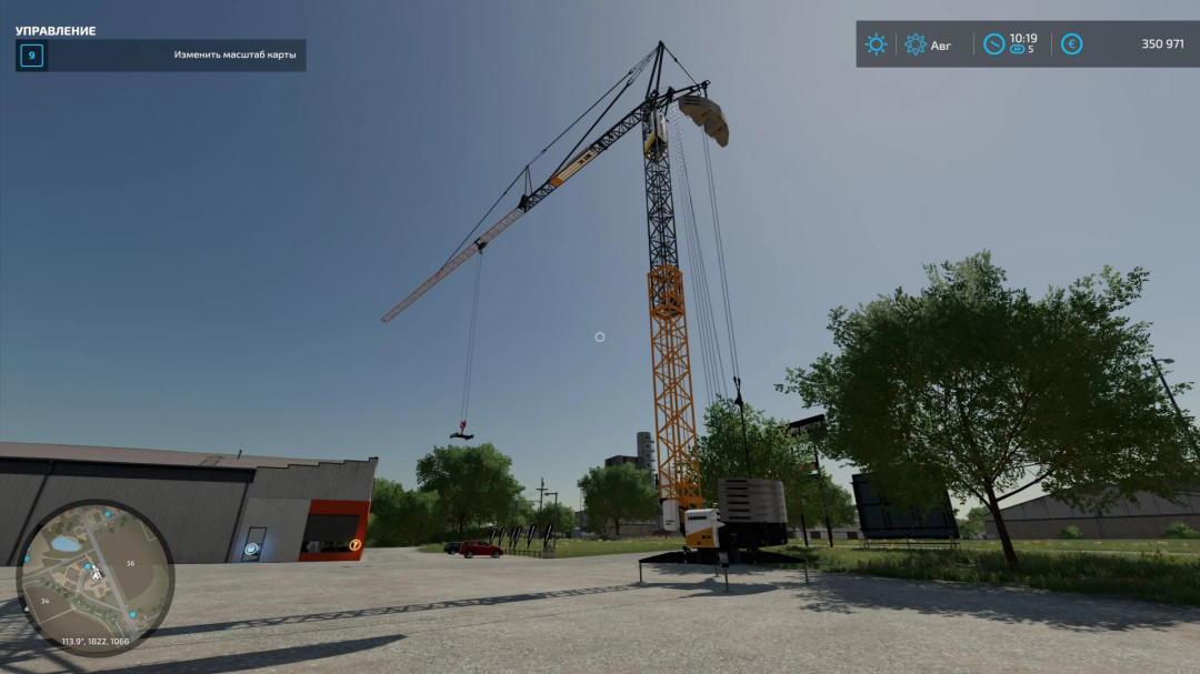 FS22 mod Tower crane Liebherr 81k at construction site, featuring a detailed crane and industrial setting in Farming Simulator 22.