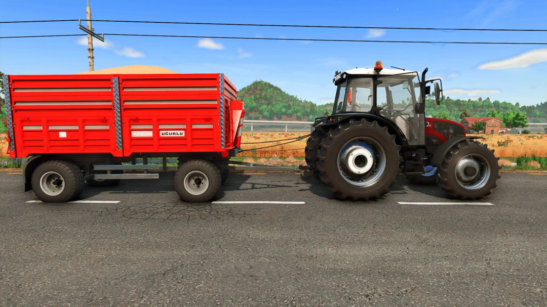 FS25 mod Ugurlu Agricultural Trailer 5T attached to tractor on road