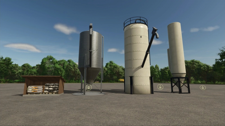 fs25-mods,  FS25 Buying Station Multi Fruit mod with different silos showcased in Farming Simulator 25.