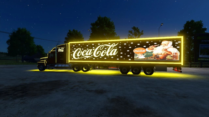 fs25-mods,  FS25 mod featuring a Coca-Cola Christmas truck with festive lights in Farming Simulator 25.