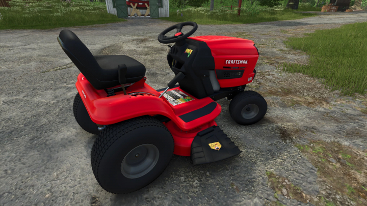 fs25-mods,  FS25 mod Craftsman T100 v1.0.0.0 featuring a red ride-on mower in a farm setting.