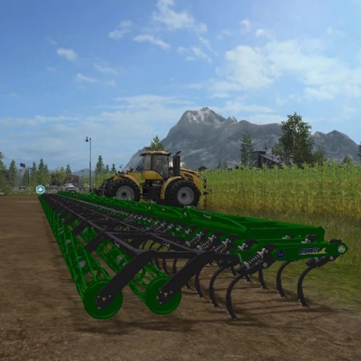 fs25-mods,  FS25 Agromet Cultivator Plow 50m in scenic farmland, part of Farming Simulator 25 mods.