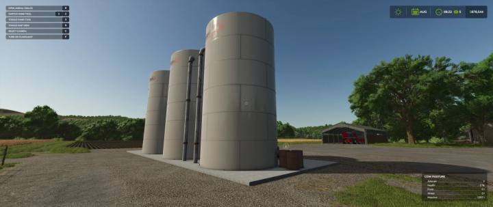 fs25-mods,  FS25 Liquid Storage Farm mod showing tall storage tanks on a farm in Farming Simulator 25.