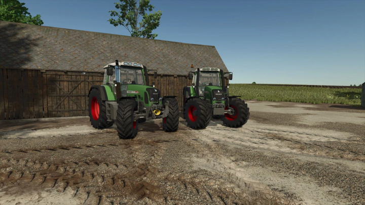 fs25-mods,  Two Fendt 700/800 Vario TMS tractors parked on a farm in FS25 mods.