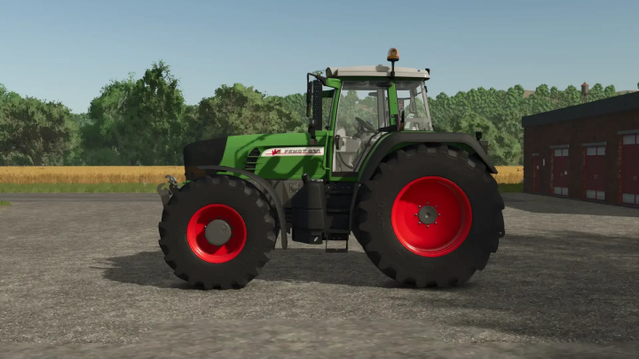 fs25-mods,  FS25 mod Fendt 900 Vario TMS tractor on a farm with greenery in the background.