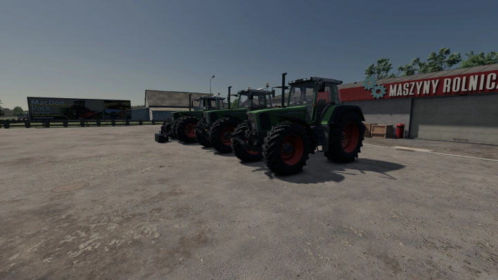 fs25-mods, Line of Fendt Favorit 800 LSE tractors in FS25 mod v1.0.0.0 at farm, showcasing Farming Simulator 25 mods.