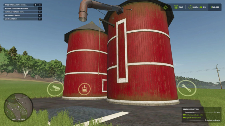 fs25-mods,  Fermenter Silo mod in Farming Simulator 25 with red silos and interface elements visible.